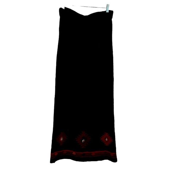 Caamano 100% alpaca maxi skirt, black with burgundy print along the bottom large - Picture 1 of 8